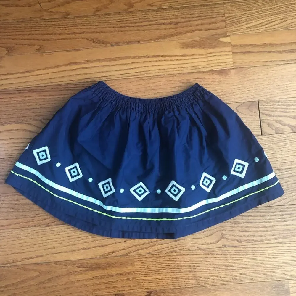 Gymboree Embroidered A-Line 100% Cotton Casual Navy Blue Skirt Girl’s Size 8